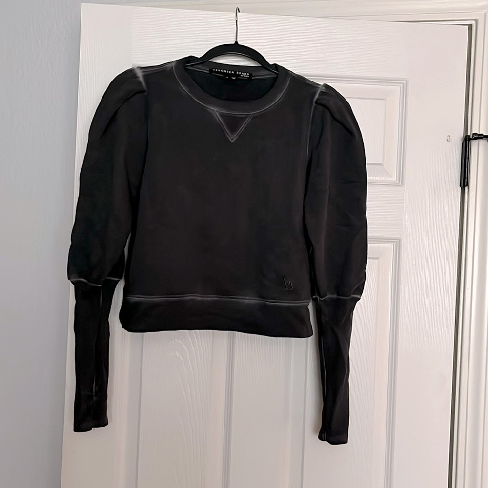 Veronica Beard French Terry sweatshirt with  puff sleeves and fitted forearms